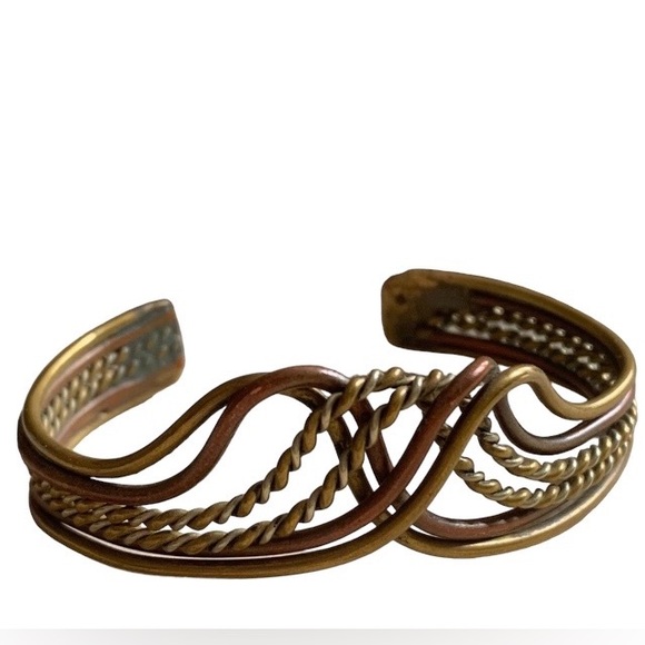 Artesian Tricolor Metal Bracelet Copper Brass Silver Wire Bohemian Boho Gypsy - Picture 2 of 9